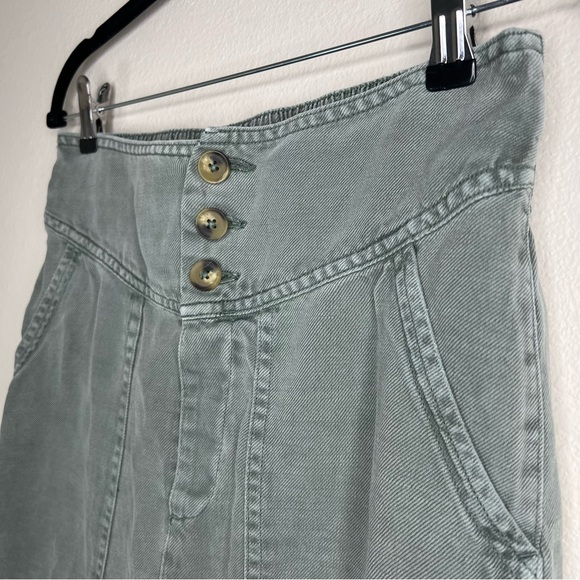 Aerie Washed Olive Green Linen & Lyocell Button Front Mini Skirt Sz S - Picture 5 of 13